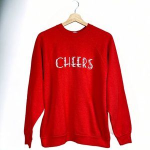 Vintage 80s 90s Red Long Sleeve Pullover Red Graphic Cheers Sweatshirt Holiday L